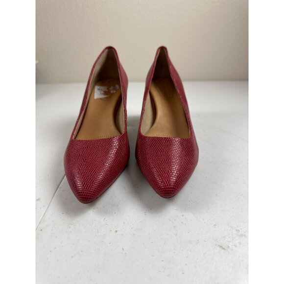 Corso  Como Shoes - Corso Como Red Faux Snakeskin Pointed Toe Block Heels - Size 9.5